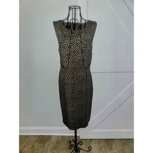 METAPHOR Animal Print Brown Sheath Mini Dress Crew Neck Sleeveless Women M Sears